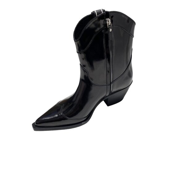 NEW Msgm Tonchetto Women's Glossy Ankle Cowboy Boots Black - Picture 13 of 14